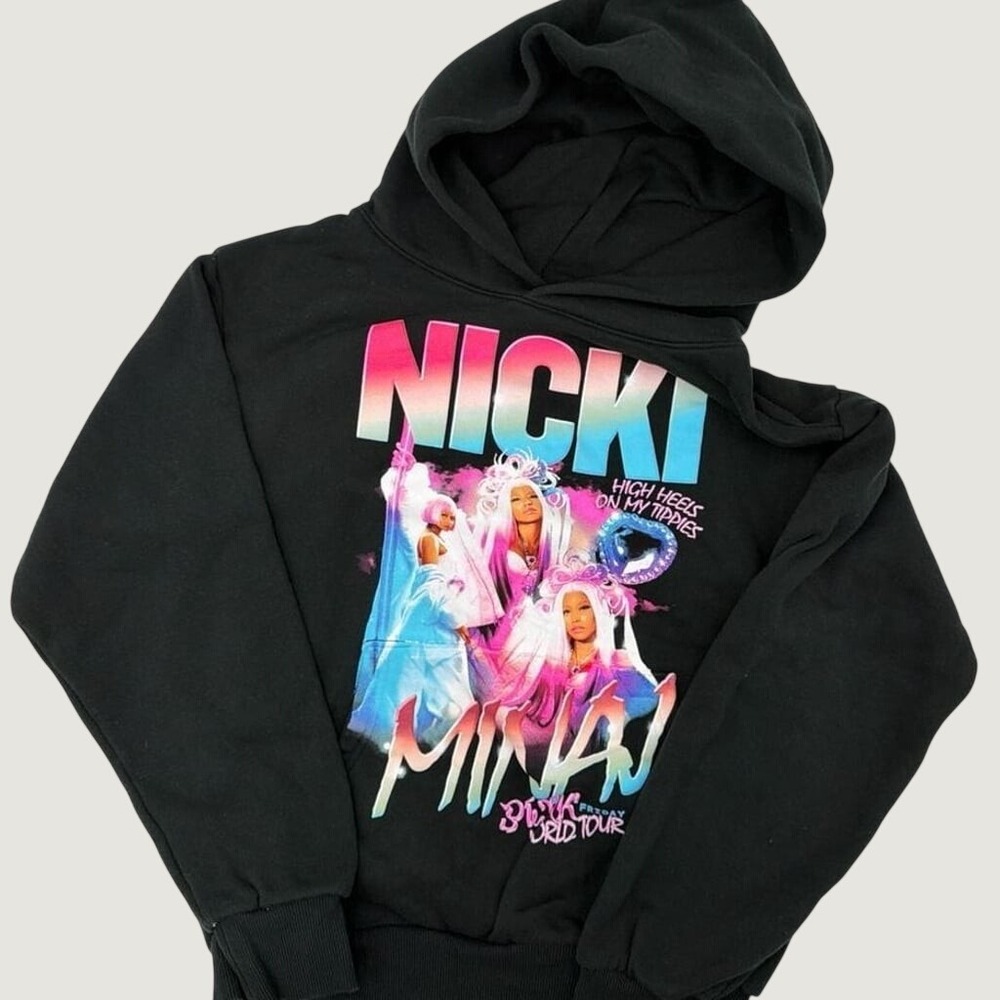 Nicki Minaj Pink Friday 2 World Tour Hoodie Black Graphic Sweatshirt Small
